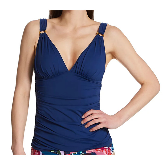 Bleu Rod Beattie Ring Me Up Molded Navy Blue Tankini V-Neck Swim Top 6 NWT - Picture 2 of 3
